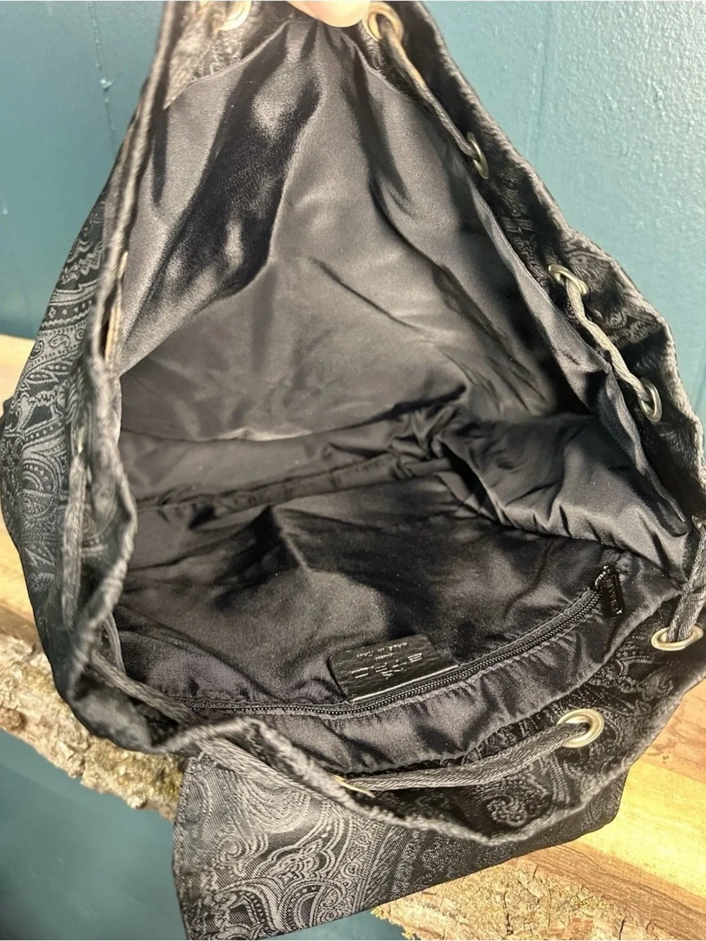 ETRO Milano Paisley Jacquard Backpack Black Drawstring Italy check description